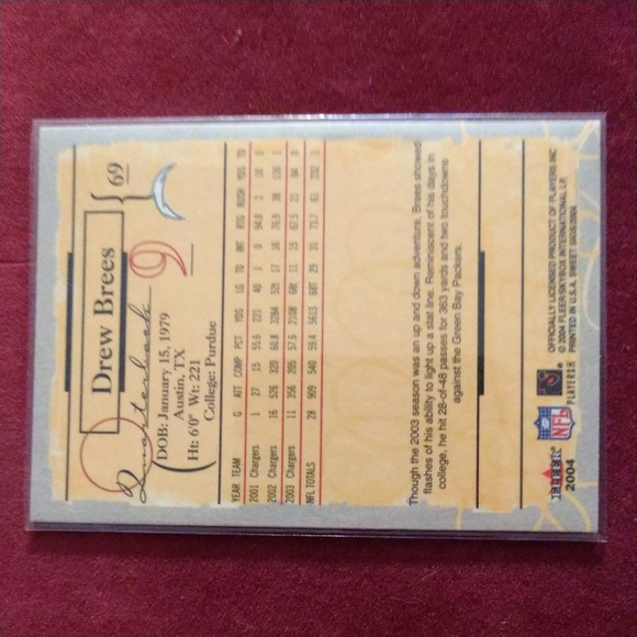 2004 Fleer Sweet Sigs #69 Drew Brees San Diego Chargers -MINT - Picture 5 of 6